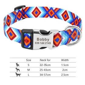 Adjustable Nylon Dog Collar Personalized Dogs Cat ID (Option: 147Blue-M)