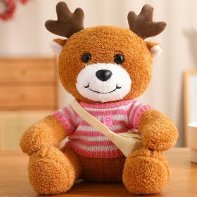 Cute Deer Doll Christmas Deer Plush Toy (Option: Pink And White Striped Sweater-30cm)