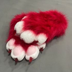 Colorful Beast Paw Gloves Cat's Paw Cute Plush (Color: Red)