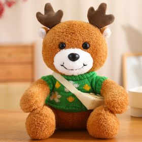 Cute Deer Doll Christmas Deer Plush Toy (Option: Flower Green Sweater Style-30cm)